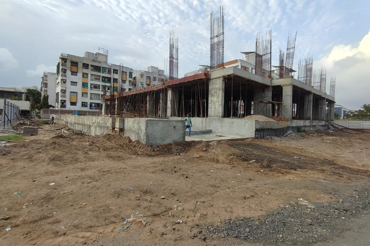 Columns above the basement at Vasantara Skies seen from the road