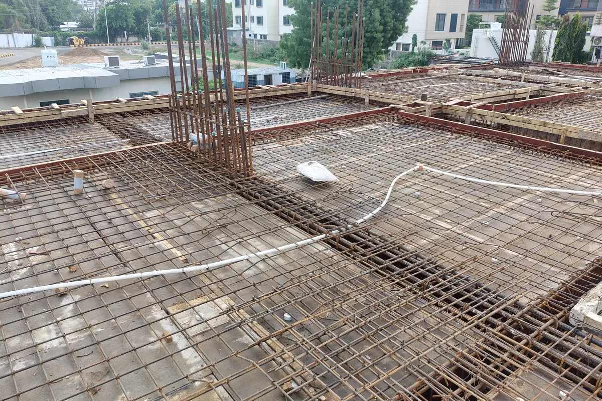 Slab reinforcement laid across the full footprint at Vasantara Skies before casting