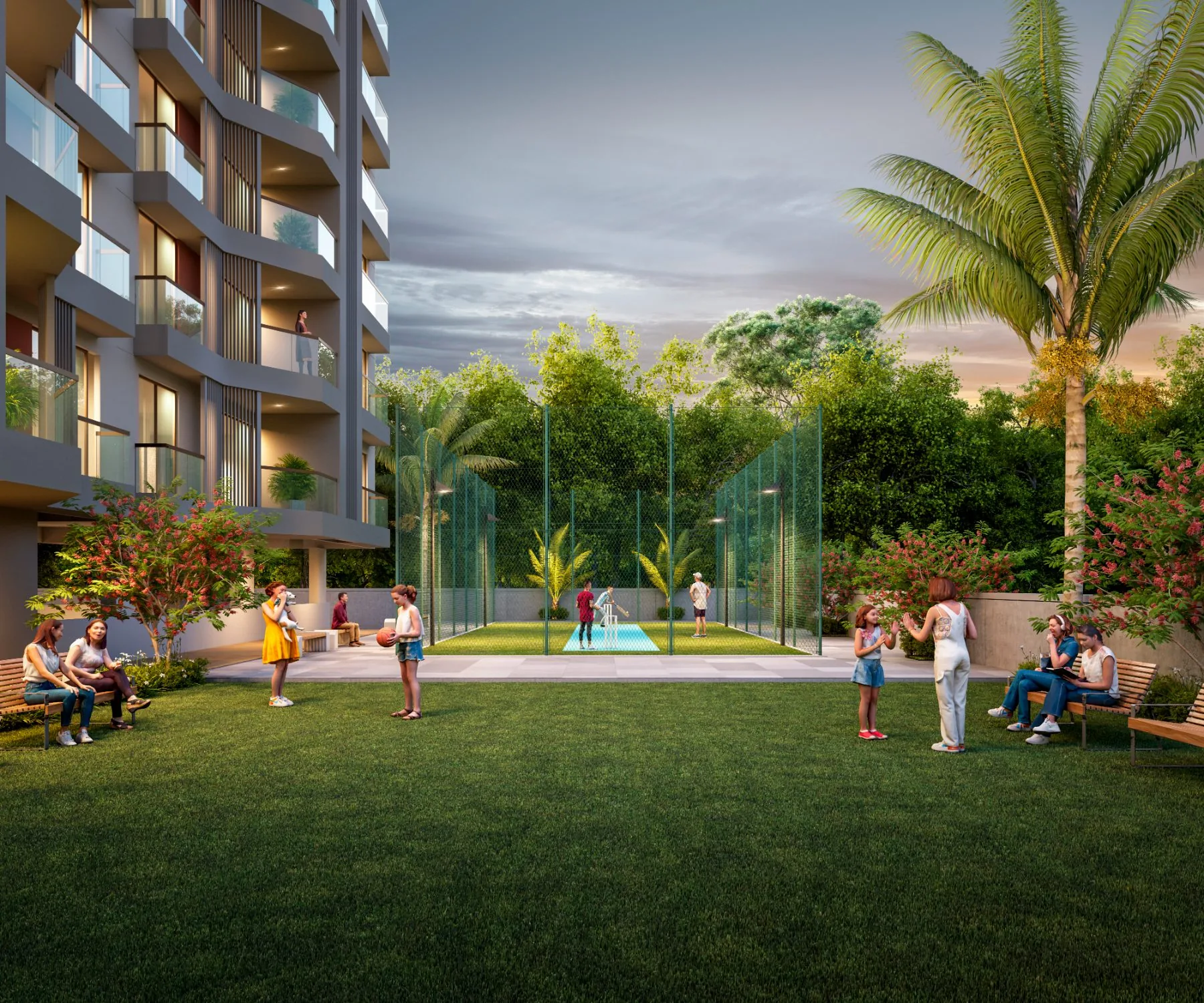 Netted multipurpose court at Vasantara Skies, Chhani, Vadodara
