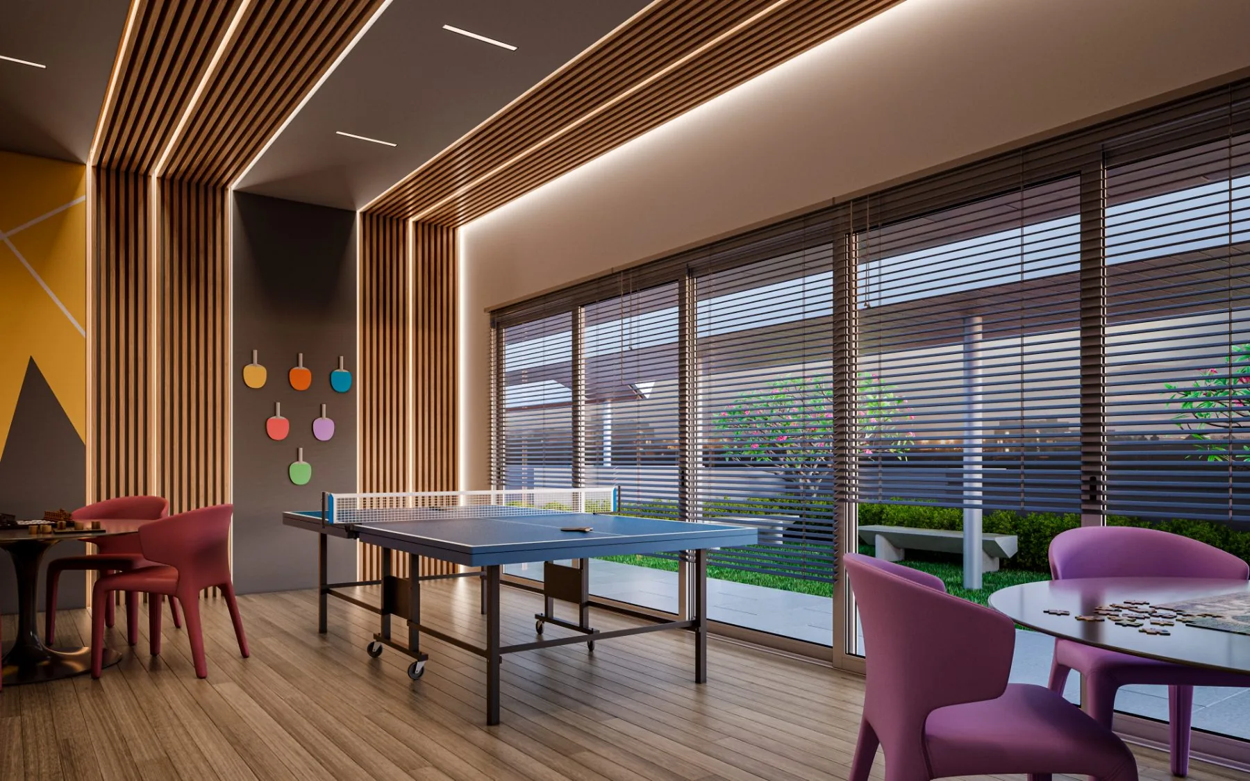 Air-conditioned indoor game room on the terrace at Vasantara Skies